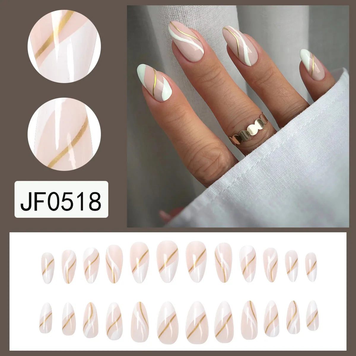 Golden Lines plaid pattern nail sticker on a plastic sheet with pot of JF0518 jelly glue.