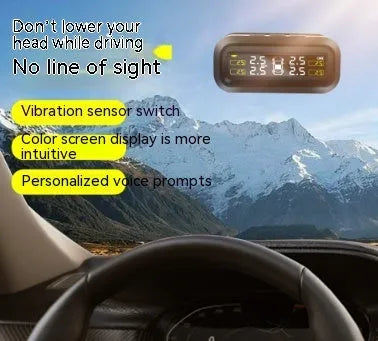 Solar car tyre pressure monitor with colour screen display and wireless anti-theft sensors