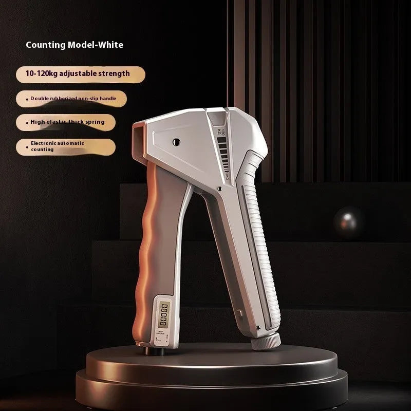 Adjustable hand grip strengthener with 5-60kg resistance in PP plastic, shown in a selection of colours.