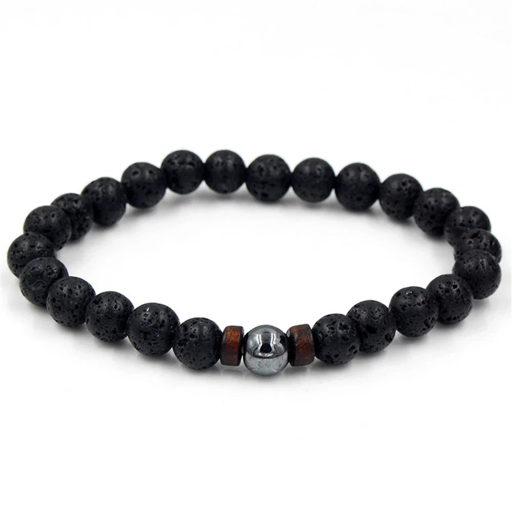 Premium men's black volcanic stone bracelet with unique, durable design and adjustable fit