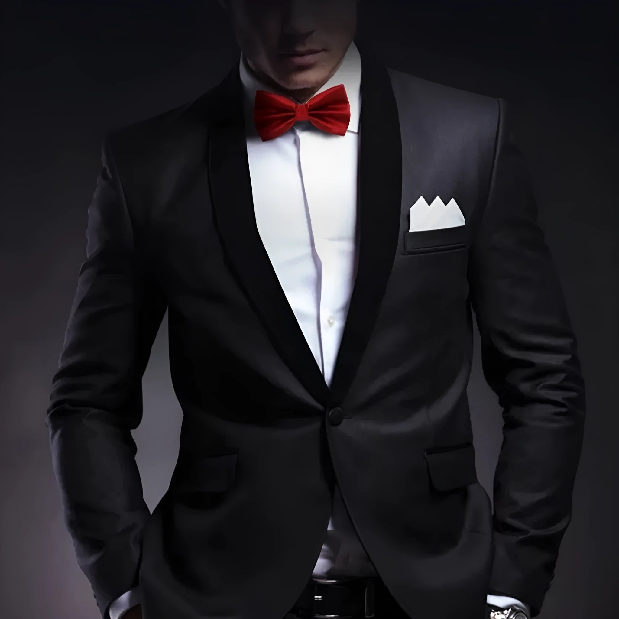 Men's solid colour formal bow tie with flat head design showing 12x6cm dimensions in polyester construction