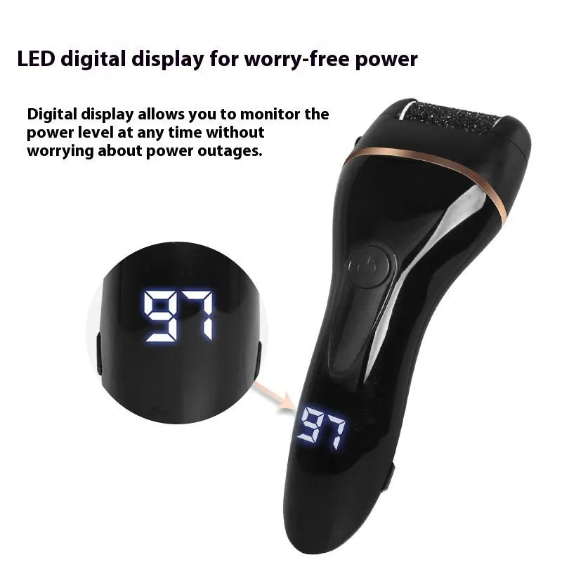 Household electric digital display foot grinder with three grinding heads and USB charging, in black