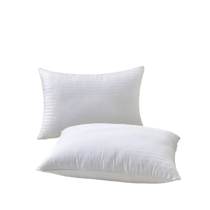 White hotel cotton satin stripe pillow with feather and cotton filling showing 2cm stripe detail