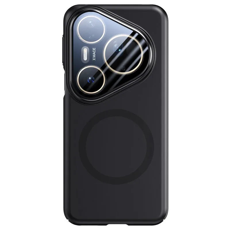 Huawei P80 series magnetic phone case with frosted back shell in black, red, or silver.