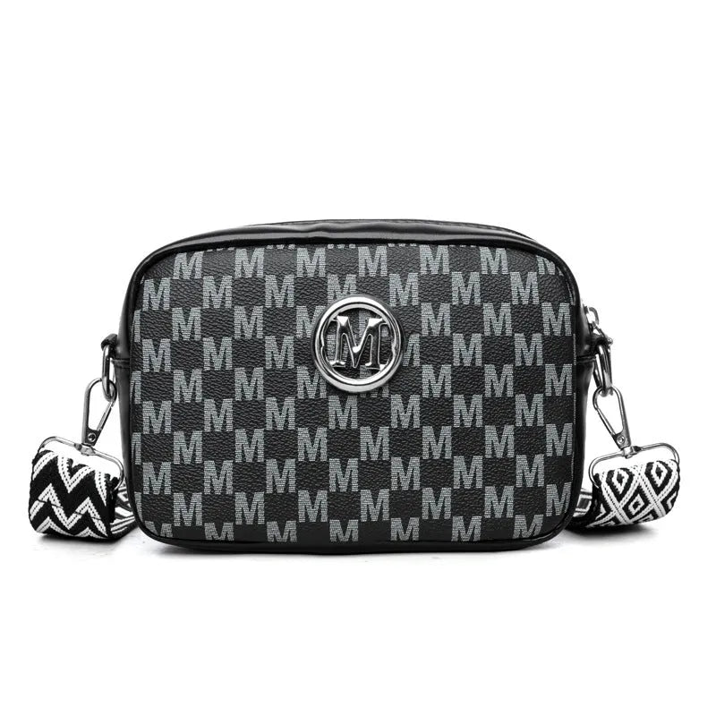Women's PU leather crossbody bag with wide shoulder strap and three-dimensional outer pocket