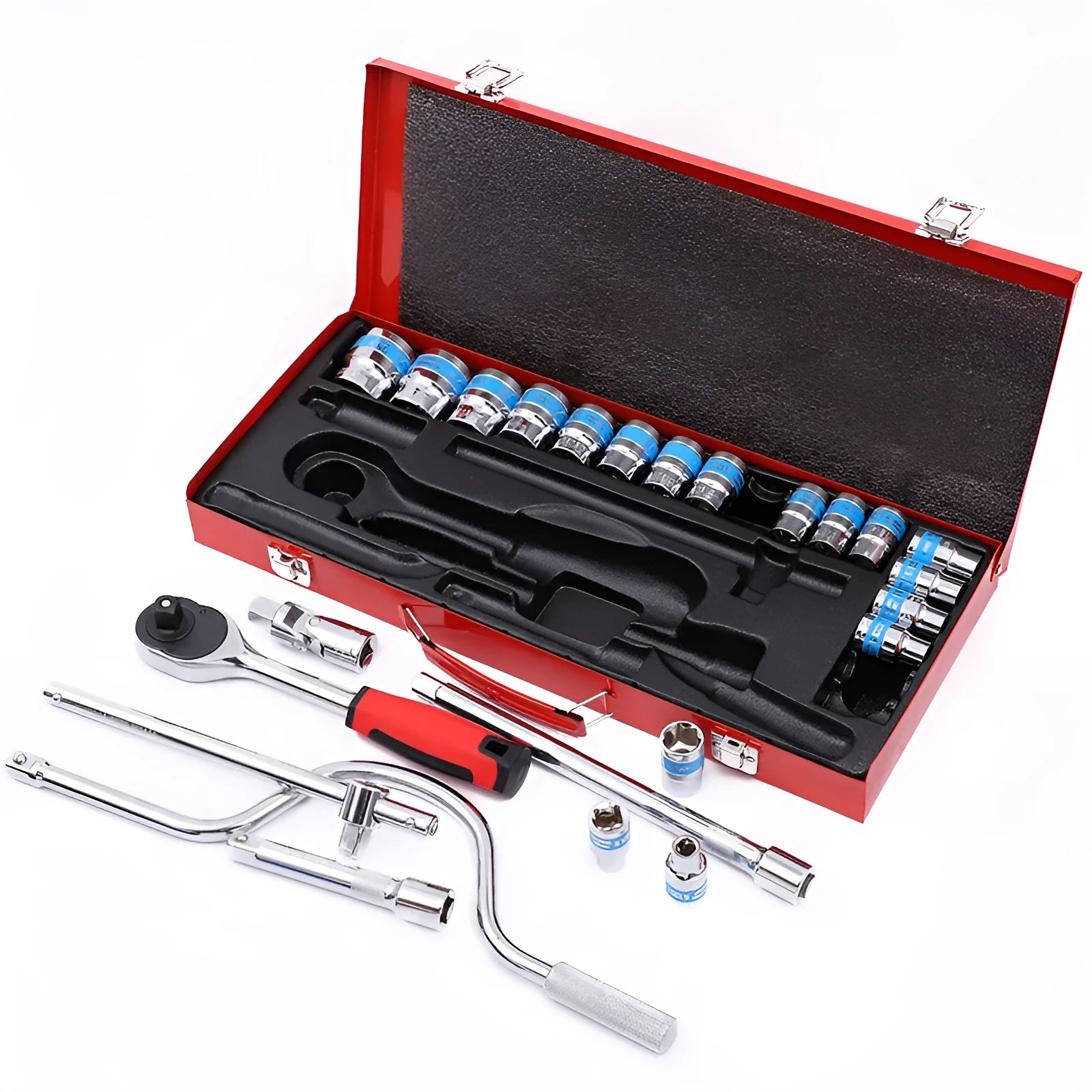 24-piece curved bow wrench combination suit for auto repair and household mechanical maintenance
