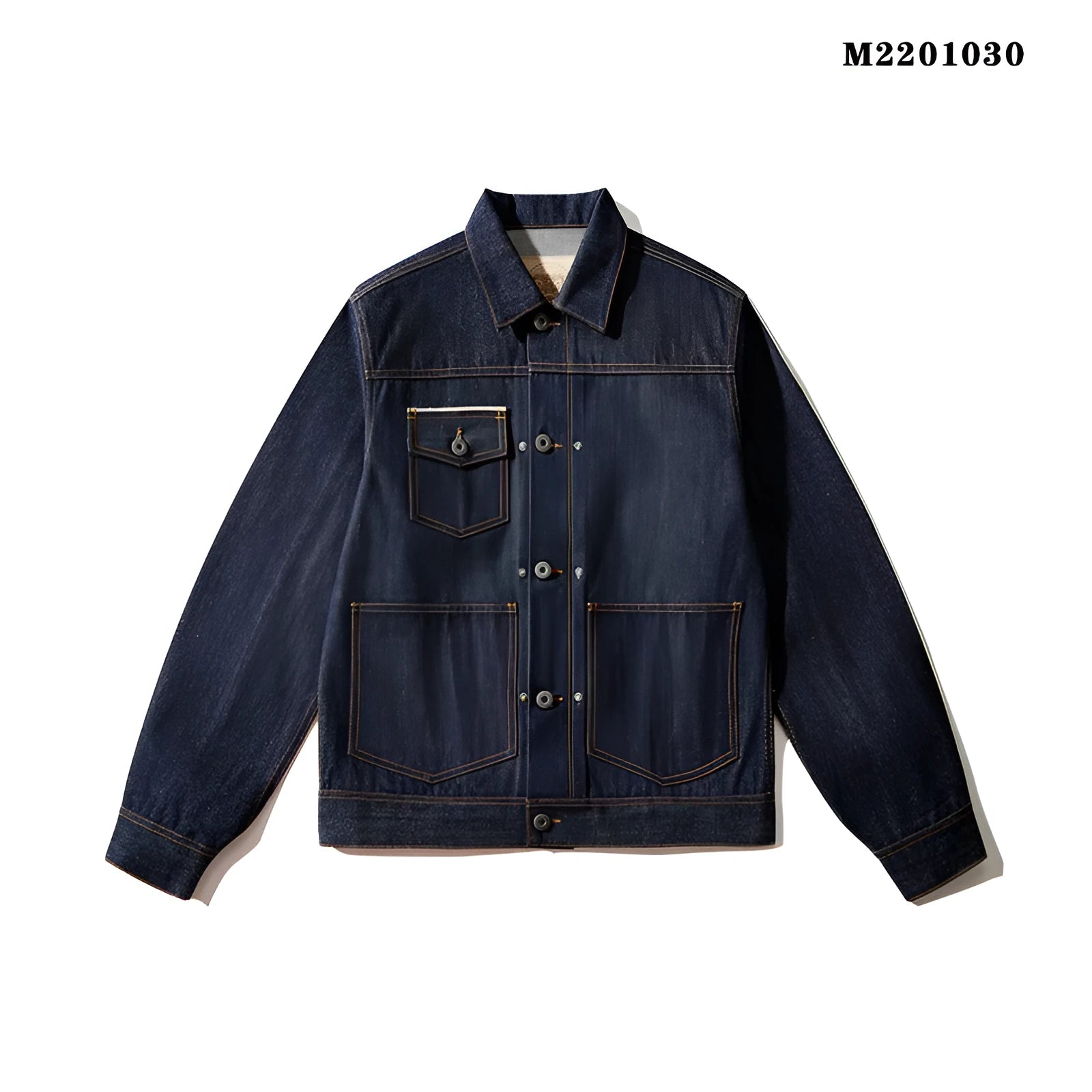 Men's Japanese-style raw pulp colour cotton loose jacket with patch pockets