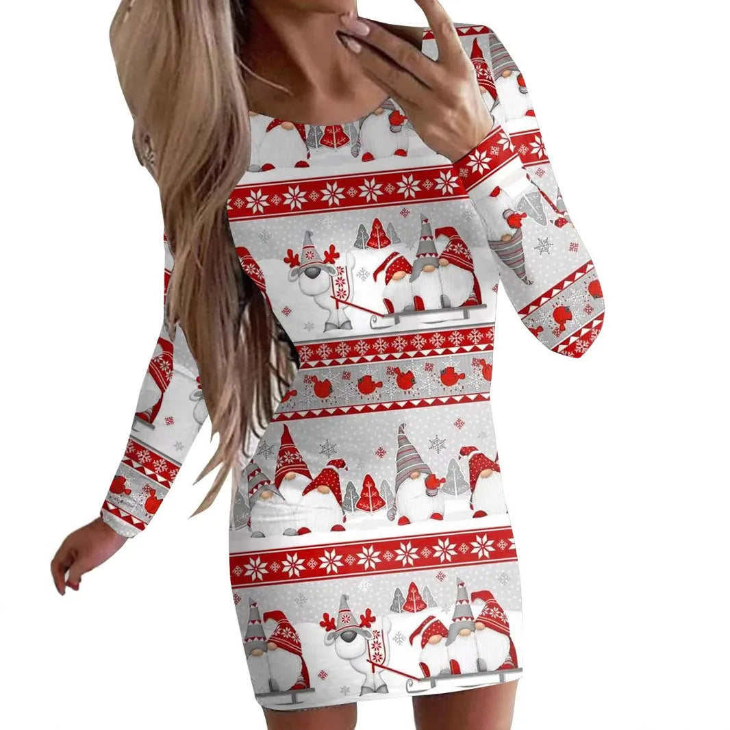Women's long sleeve tight hip skirt dress with floral animal print in ten colour options