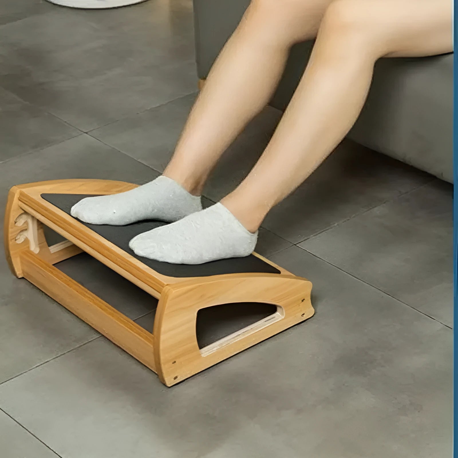 Wood colour bamboo adjustable office desk footstool for adults.