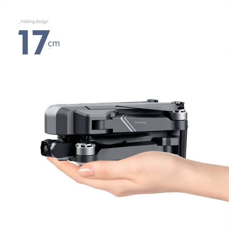Black F11s PRO folding drone with 4K camera, shown both expanded for flight and folded for storage