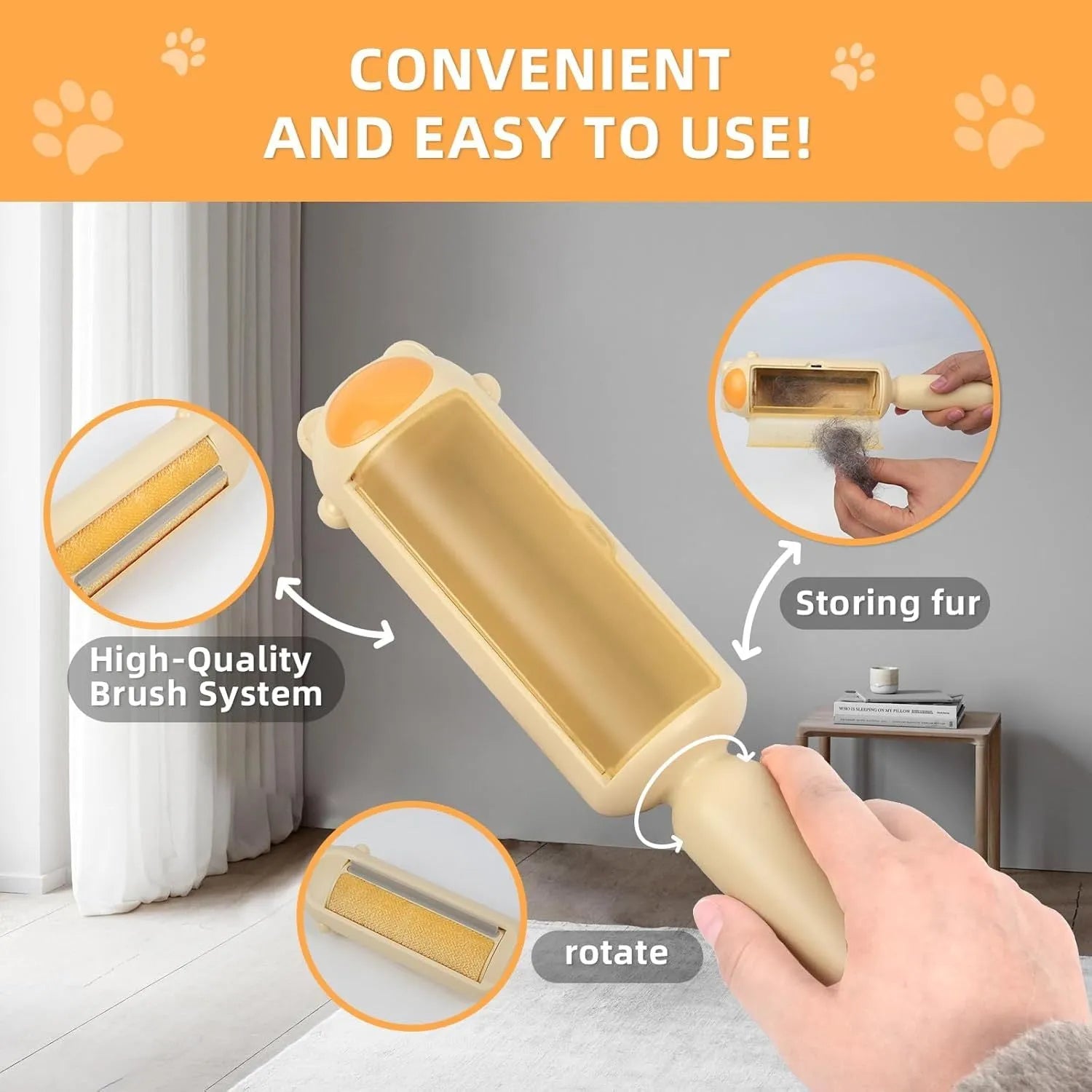 Reusable pet hair remover with self-cleaning base in blue, pink and yellow colours