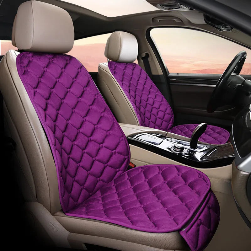 Ringer plush cotton car seat cushion in burgundy colour on vehicle seat