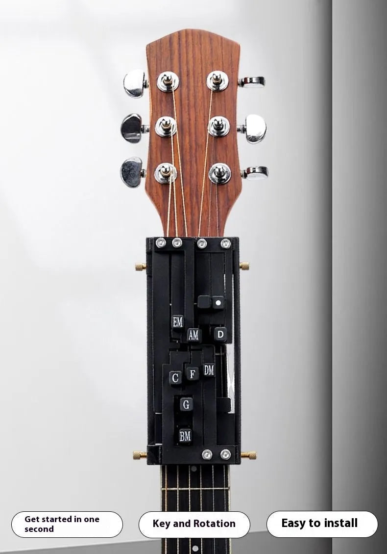 Automatic guitar chord changer device for beginner folk guitar practice with singing
