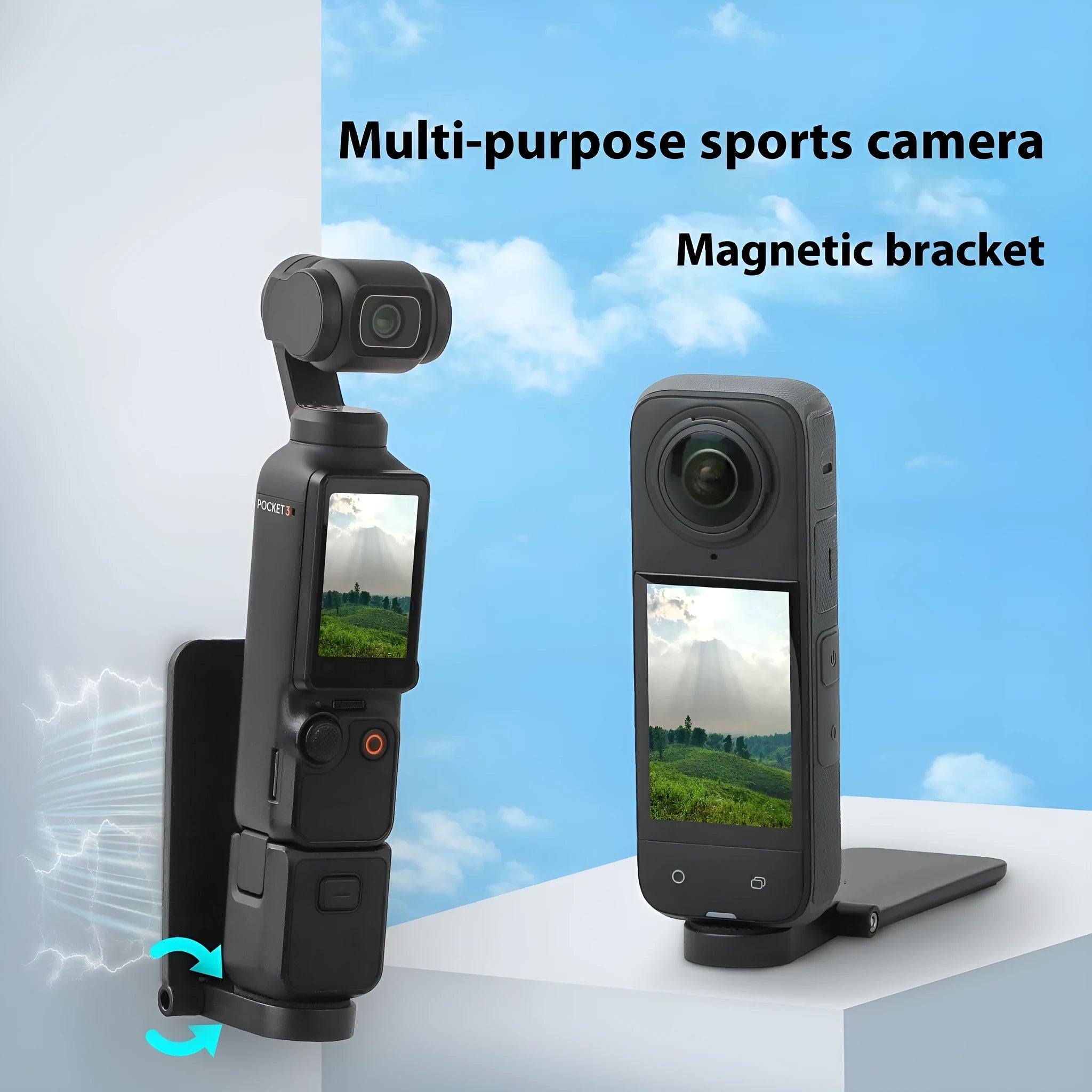 Black desktop camera bracket base with adjustable handle for Insta360 X4