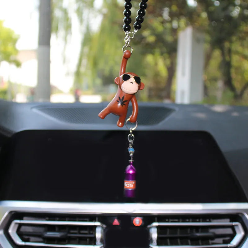 Hip-hop cartoon monkey pendant with sunglasses for car rearview mirror decoration
