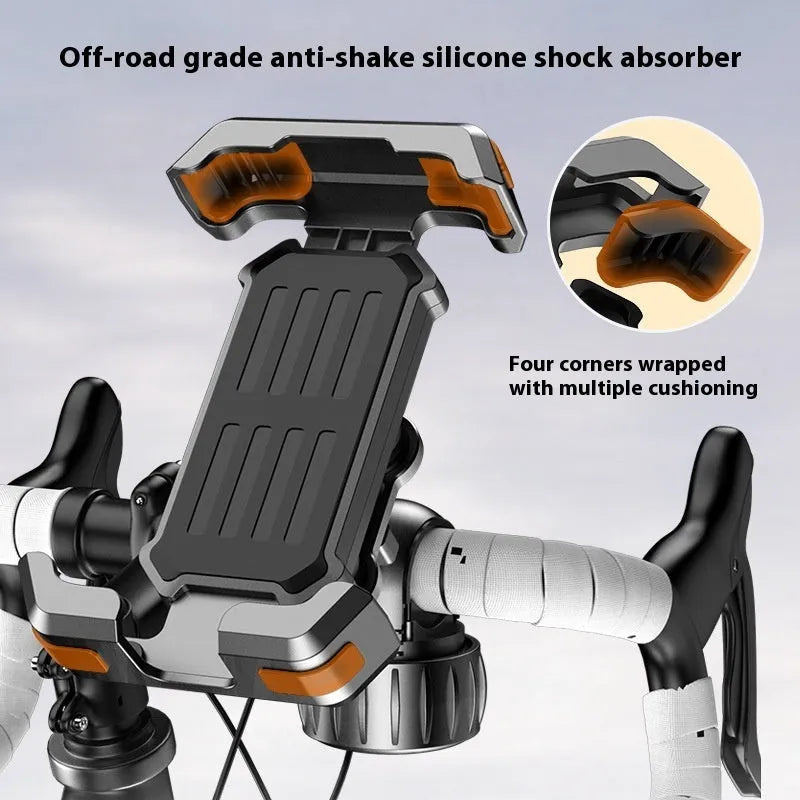 Black ABS bicycle handlebar phone mount with shock-absorbing knob for outdoor cycling navigation