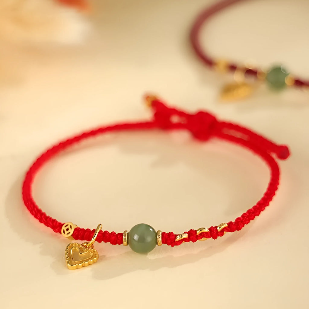 925 silver Hetian jade handmade woven bracelet with red strap for women