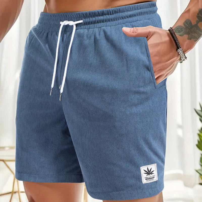 Men's black drawstring summer shorts with straight legs and micro-elastic polyester fabric