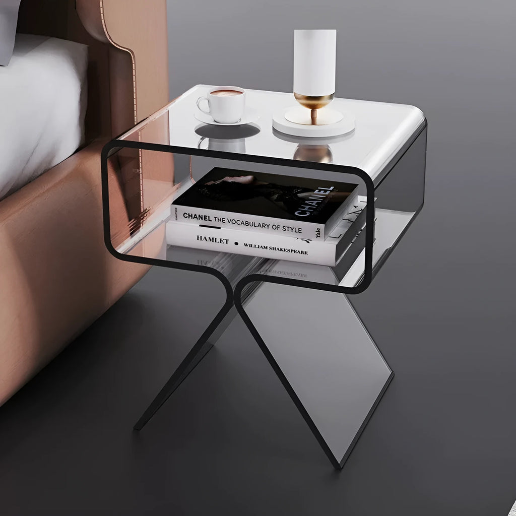 Transparent acrylic side table, 39 x 30 x 45 cm, in transparent white or black for living room sofa and tea use