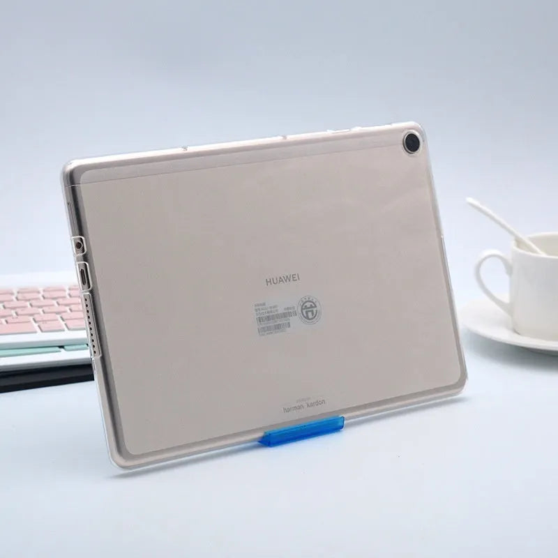 Ultra-thin clear silicone tablet case showing transparent white colour and minimalist design
