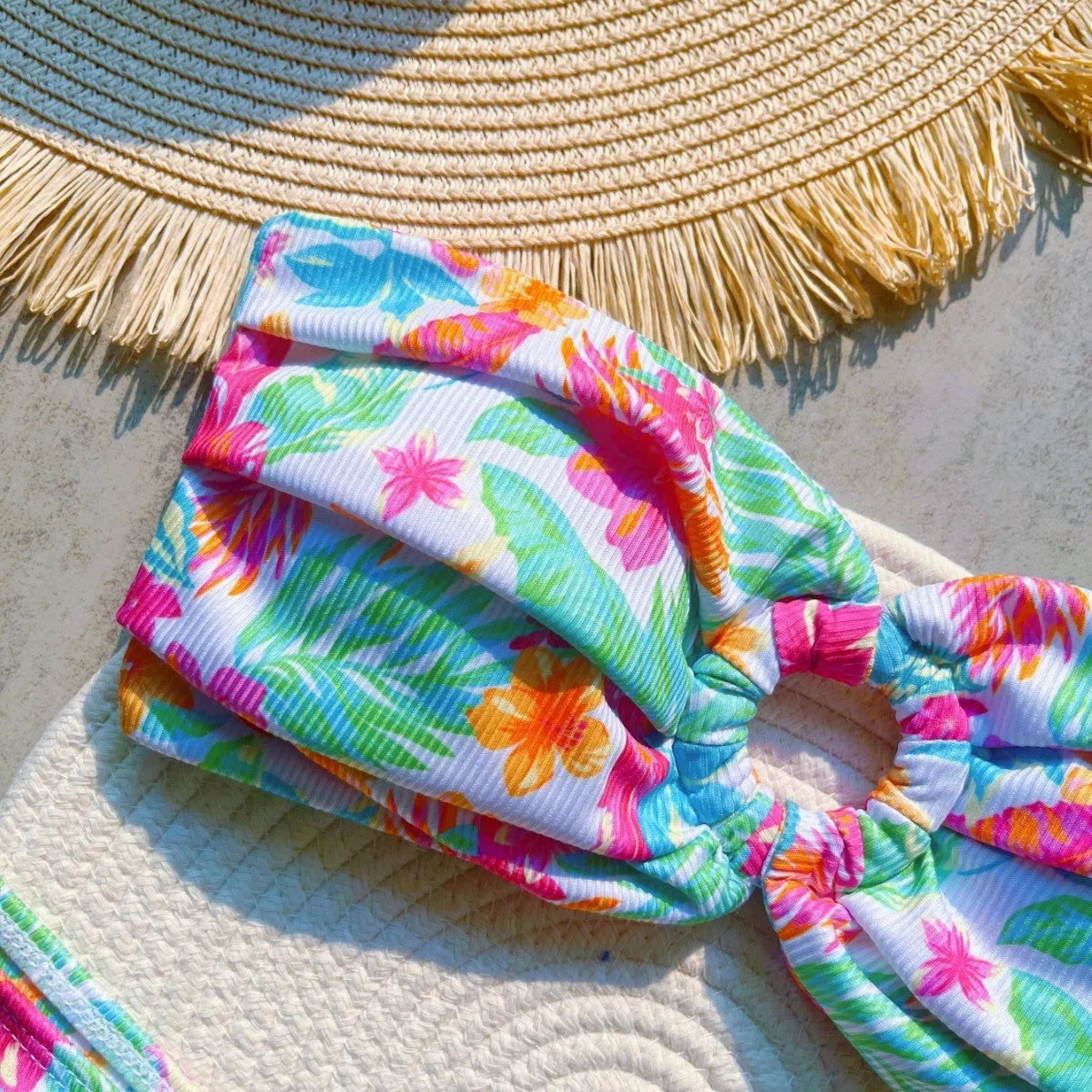 Sunken stripe printed split swimsuit for women in colour RT6117 high elasticity quick-drying briefs