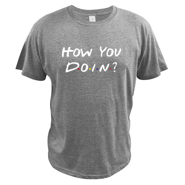 How You Doin t-shirt slim fit short sleeve letter print top in black front view