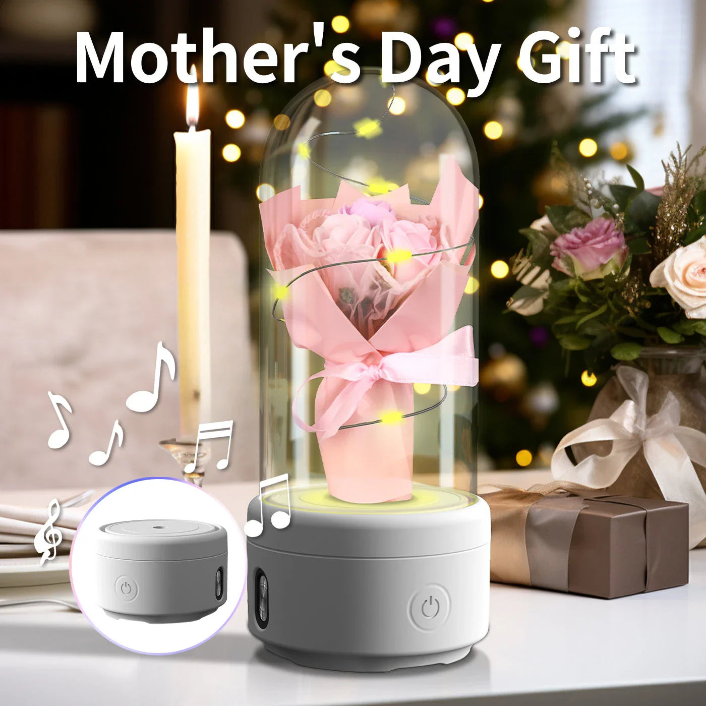 Enchanting 2-in-1 Rose Bouquet: Bluetooth Speaker and Luminous Night Light, with a mesmerizing LED light display and high-quality audio