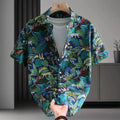Men's Hawaiian-style floral cotton short sleeve shirt in cardigan design with open front