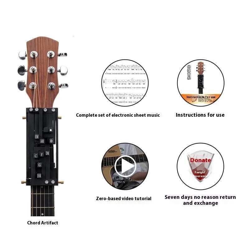Automatic guitar chord changer device for beginner folk guitar practice with singing