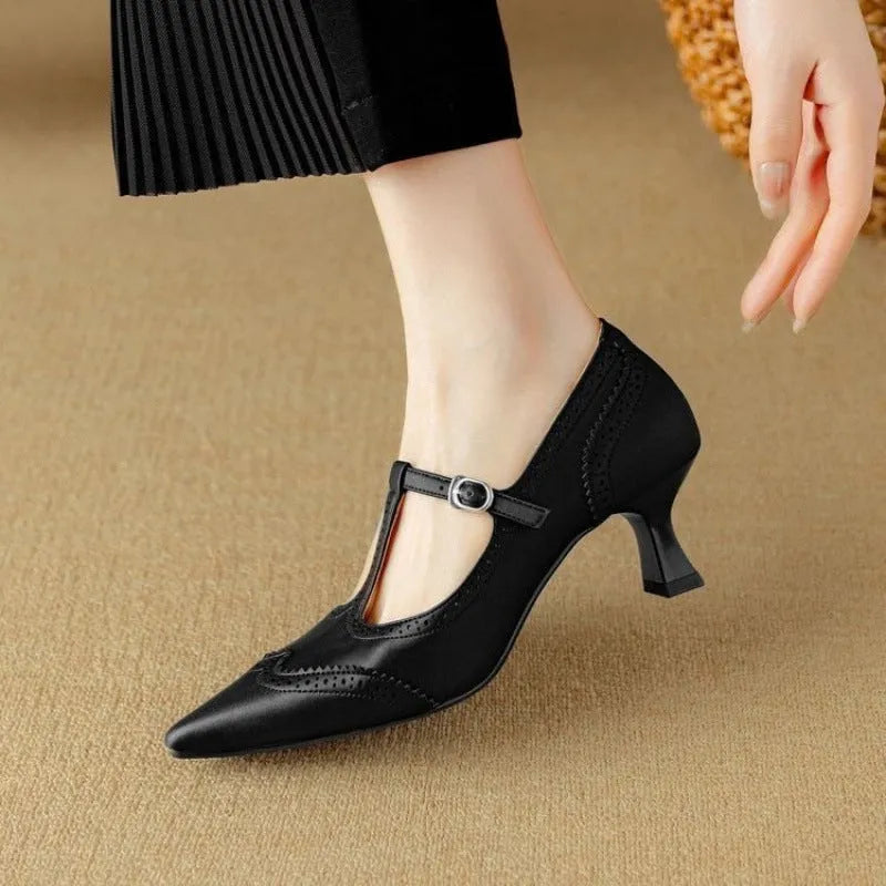 Women's black and white French vintage skull pattern stiletto heel pumps with EVA upper