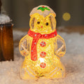 Glowing Christmas gingerbread man snowman ornament with scarf in plastic, 10.5cm tall