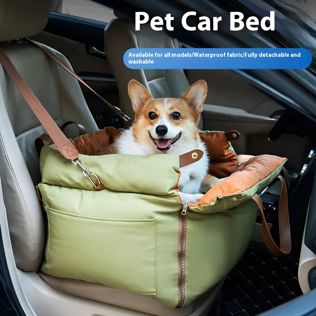Portable cloth car kennel for cats showing brown colour option with removable washable cover