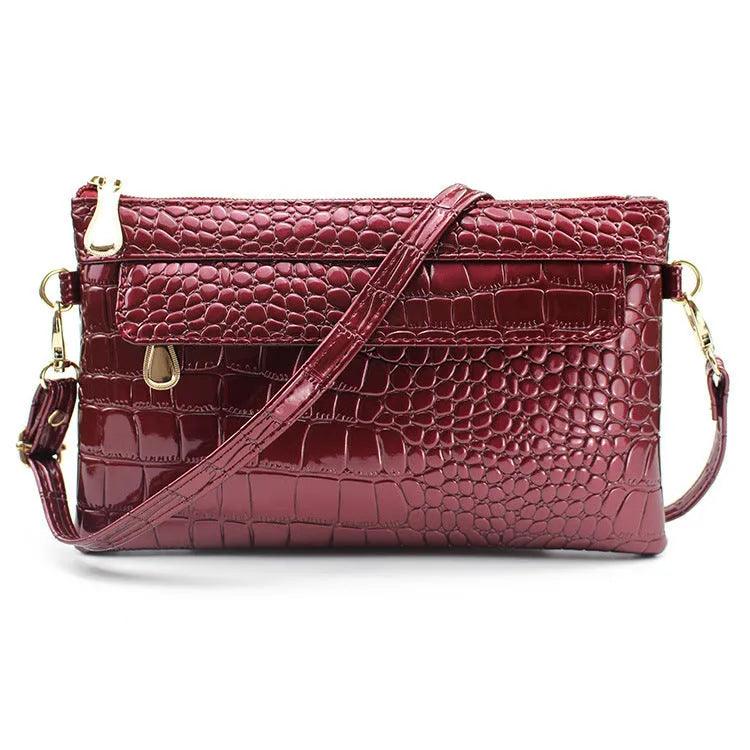 Soft black PU leather women's messenger clutch bag with shoulder strap