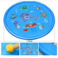 Blue PVC children's water spray play mat with marine animal designs measuring 100cm by 170cm