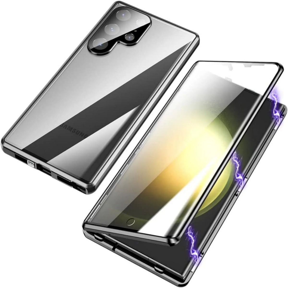 Magnetic King glossy Samsung phone case with peep-proof buckle in black, blue, gold, green, purple, red, silver or titanium grey.