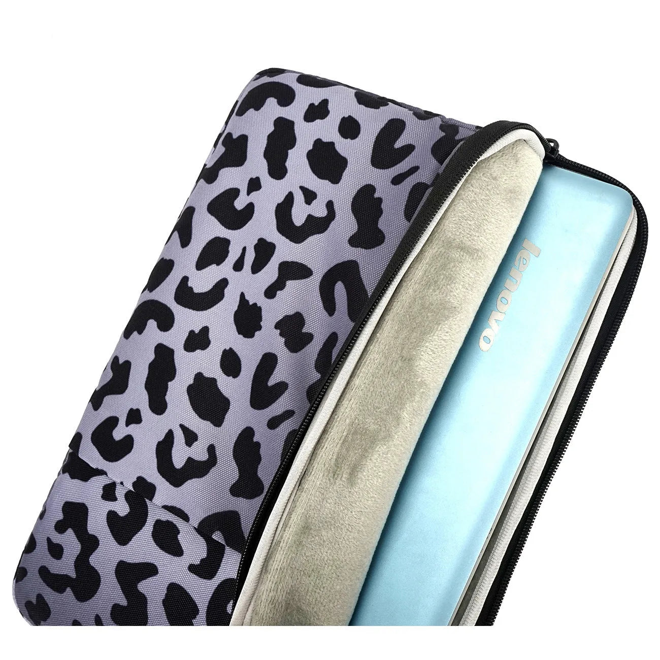 Leopard print laptop protective sleeve with waterproof polyester construction for 13-inch to 16-inch computers