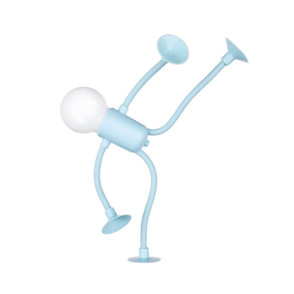 A versatile sportsman-inspired night light that can be posed in various positions and adheres to smooth surfaces with a vacuum suction cup base