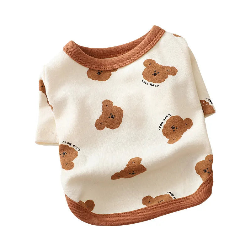 Autumn anti-lint cotton pajamas for small dogs in beige colour, size medium, on a white background