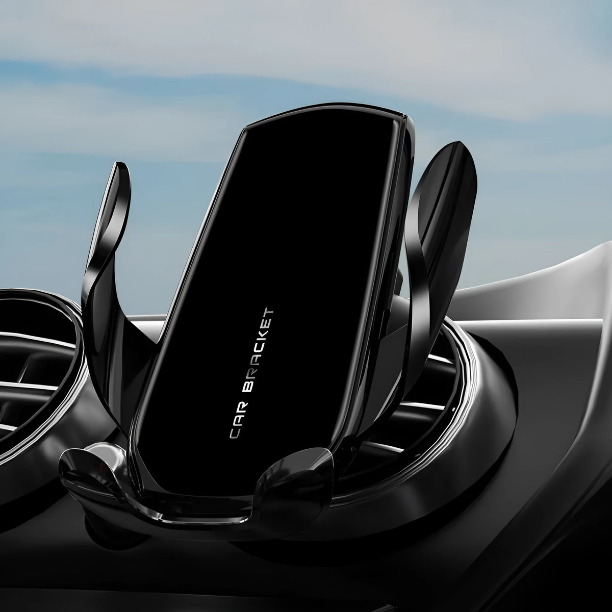 Car air outlet phone holder with wireless charging and electric clamping in black, red, or green