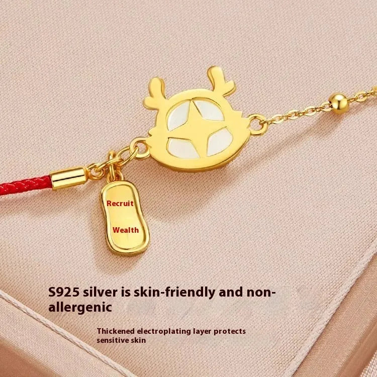 Silver-plated Dragon zodiac bracelet for women with adjustable fastening and New Chinese style design