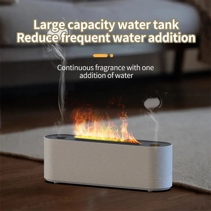 Black or white ultrasonic aroma diffuser with 7 colour LED flame lighting and cool mist output