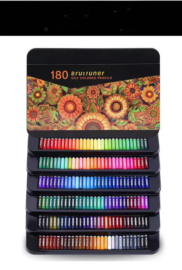 Wooden oil-based coloured pencils in a metal tin, showing vibrant rainbow colours suitable for brush painting.