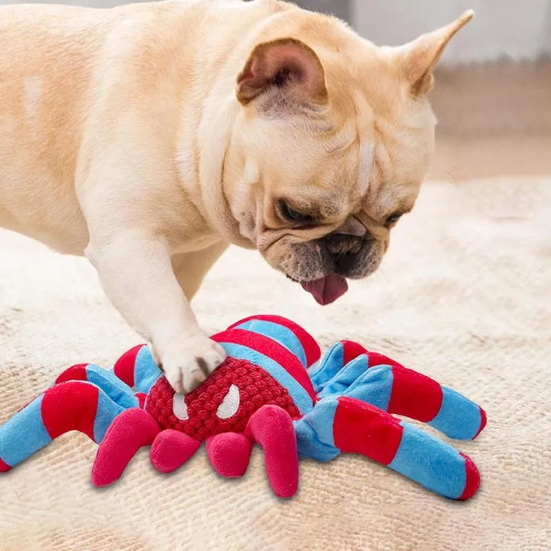 Red plush teddy bear dog toy for medium and large breed dogs with bite-resistant construction