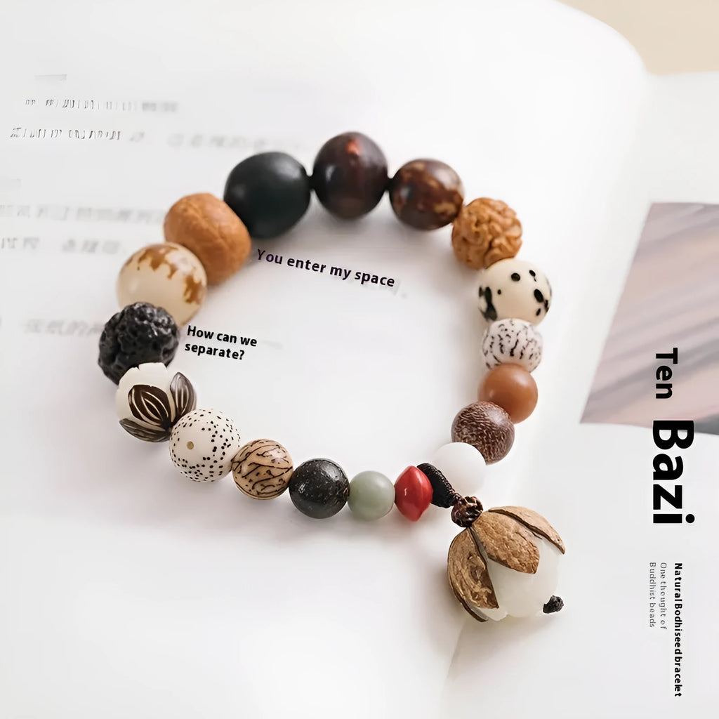 Women's 18-seed bodhi bracelet with geometric design on 16cm wrist