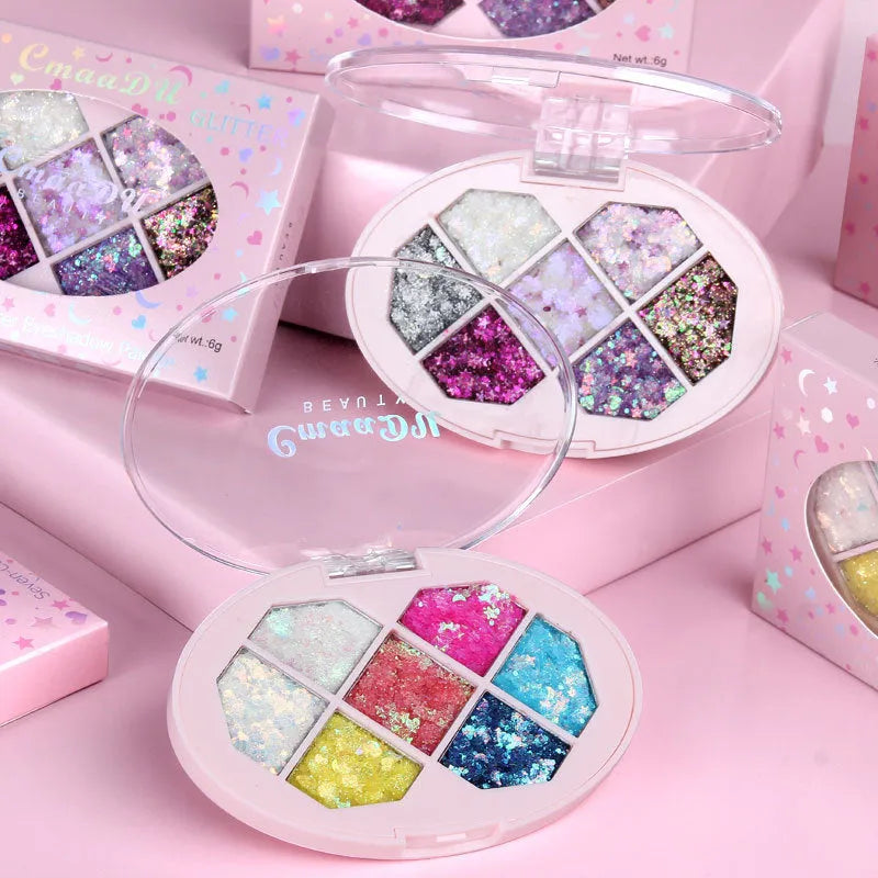 Face Jewels Eyeshadow Shimmer Pigment Gel Cream with aloe curry gum and light sequins, seven colours, options A or B, portable container