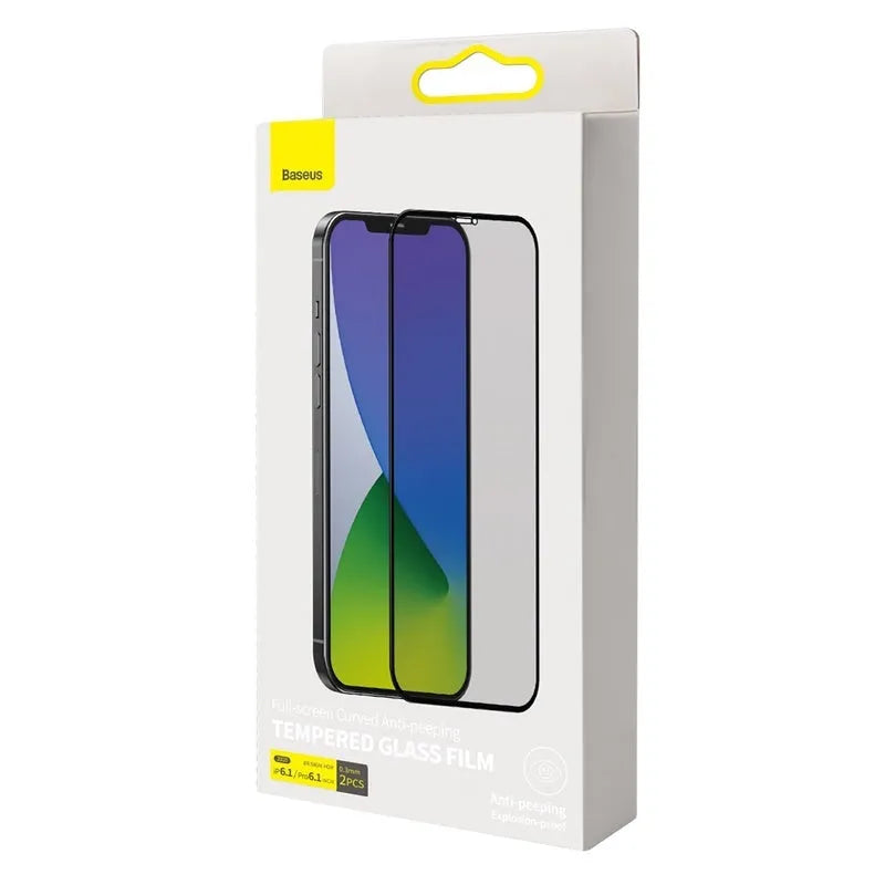 0.3mm curved privacy tempered glass screen protector for iPhone 12, 12 Pro and 12 Mini, black, two pieces