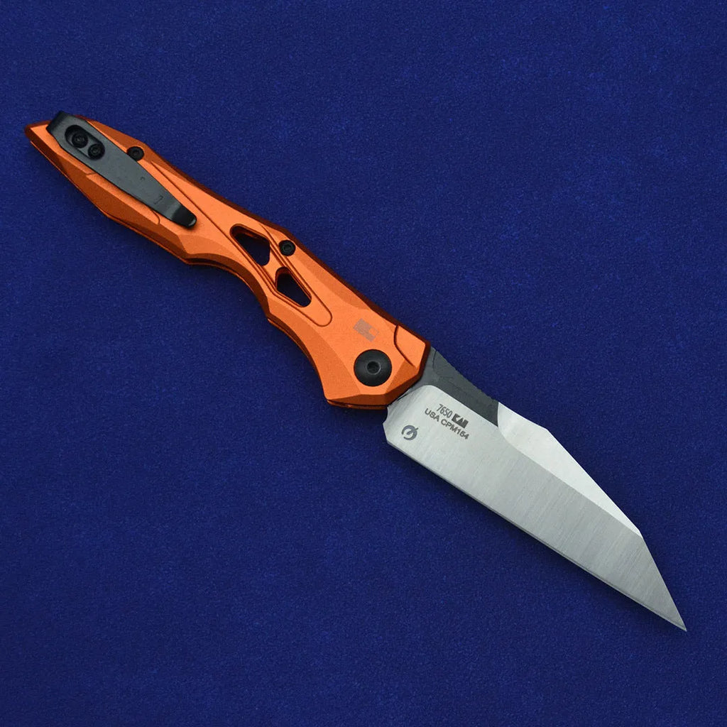 Black folding fruit knife with D2 steel blade and aviation aluminium handle in open position