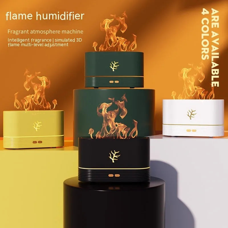 Square white or black USB flame humidifier and aroma diffuser with LED fire effect