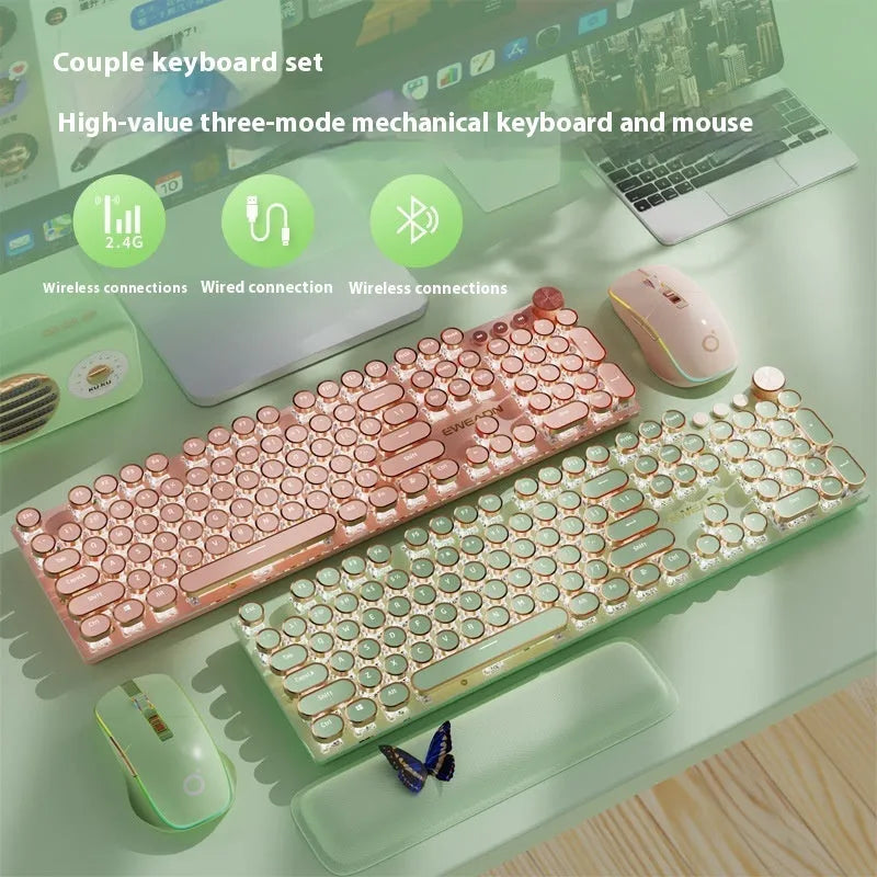 Matcha green 87-key mechanical gaming keyboard with aluminium frame and white backlighting on a desk.