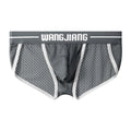 Men's black Ice Silk triangle briefs with mesh breathable fabric on a solid background.